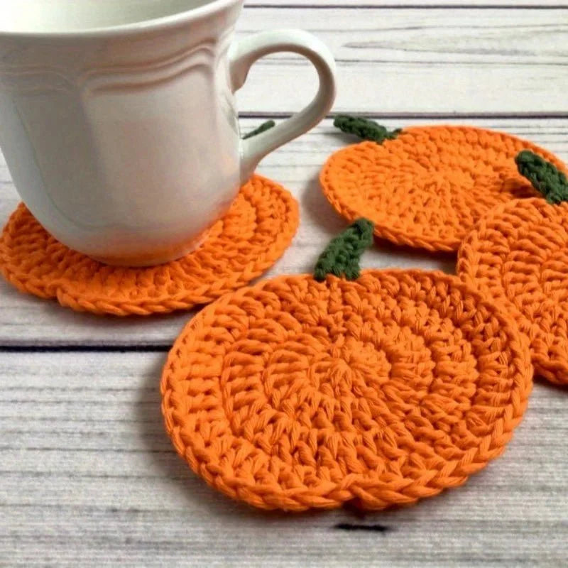 LOOMORA – Handmade Crochet Pumpkin Coasters for Fall Table Decor