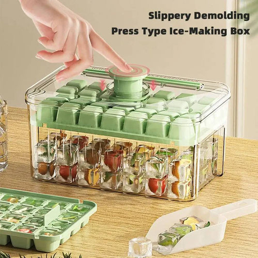 Press Type Ice Cube Tray with Storage Box Quick-Freeze Ice Maker