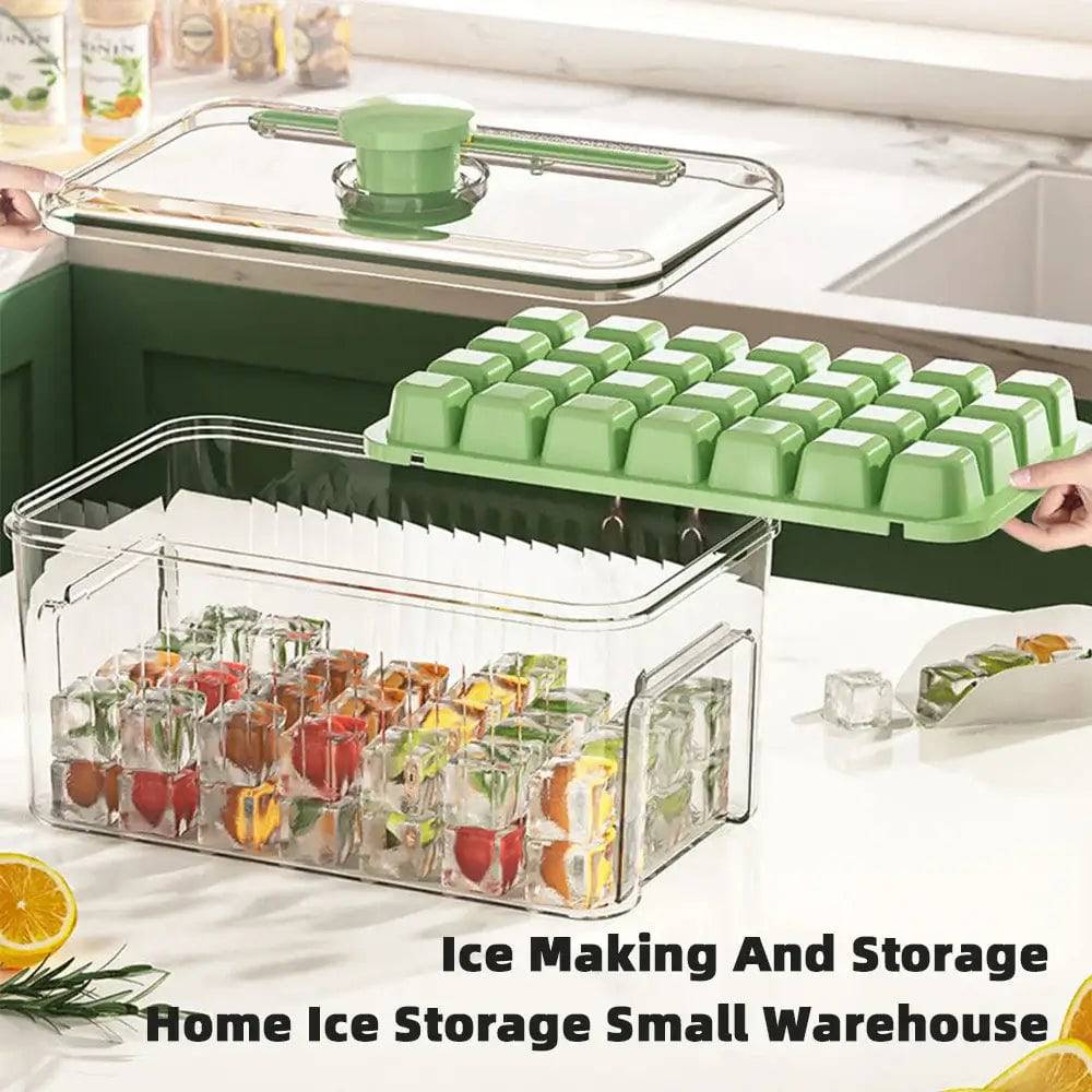 Press Type Ice Cube Tray with Storage Box Quick-Freeze Ice Maker