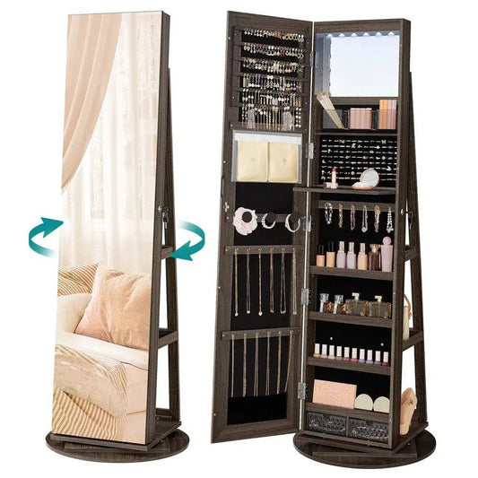 Swivel Mirror Jewellery Cabinet with LED Lighting