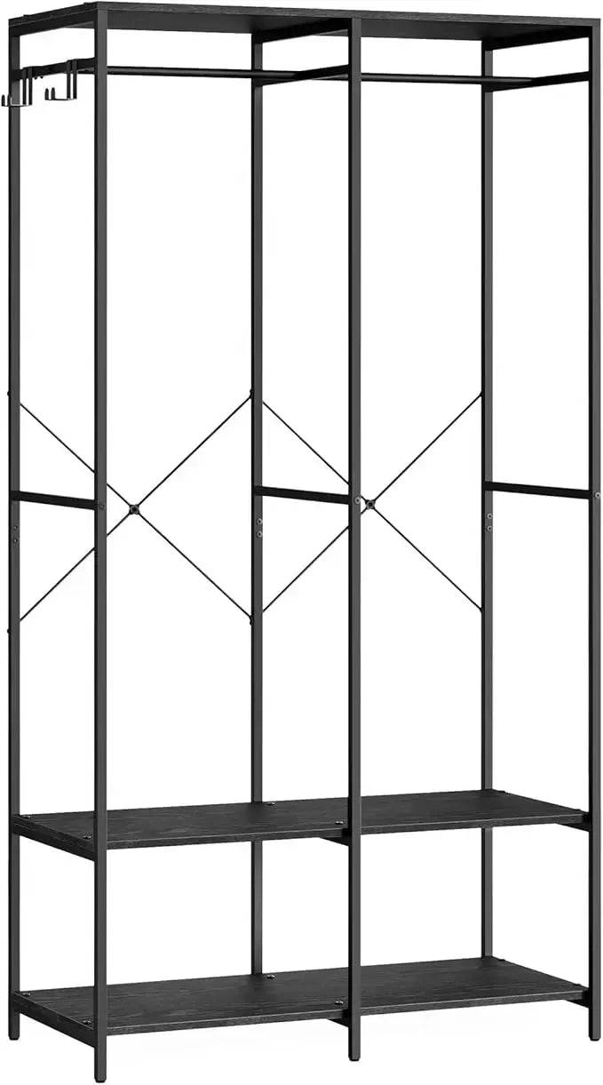 Freestanding Clothes Wardrobe with Hanging Rods and Storage Shelves