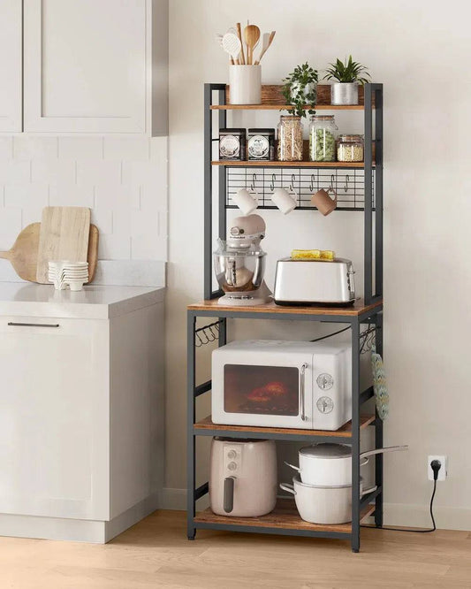 Kitchen Storage Rack with Power Outlet and Metal Wire Panel