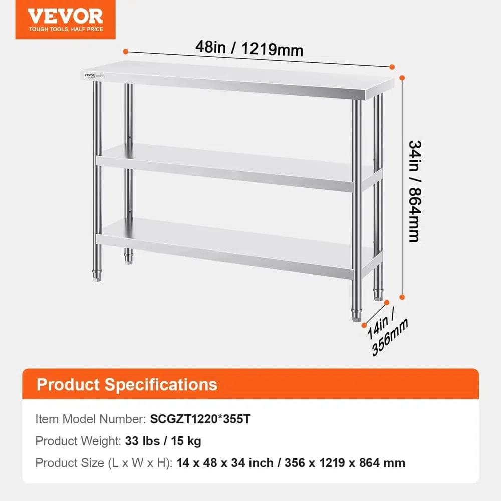 Stainless Steel Work Table with Adjustable Shelves
