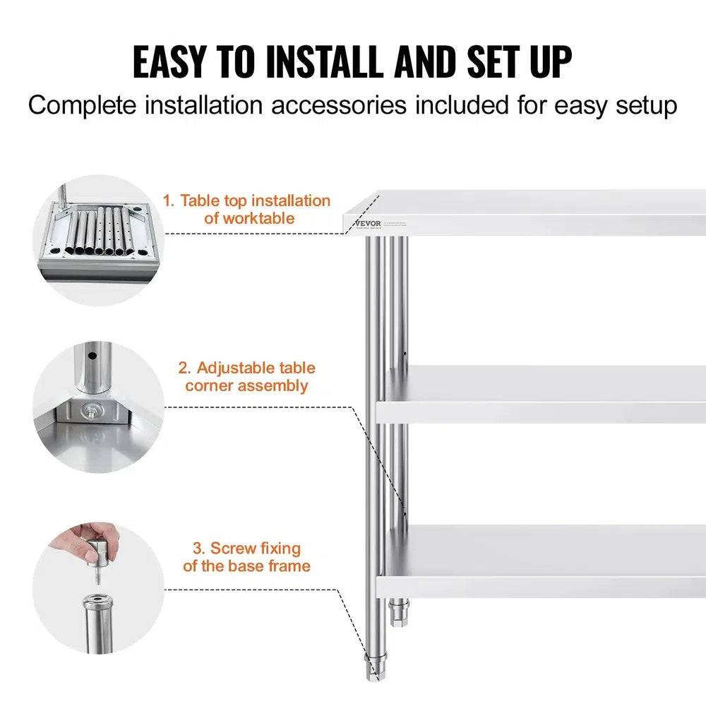 Stainless Steel Work Table with Adjustable Shelves