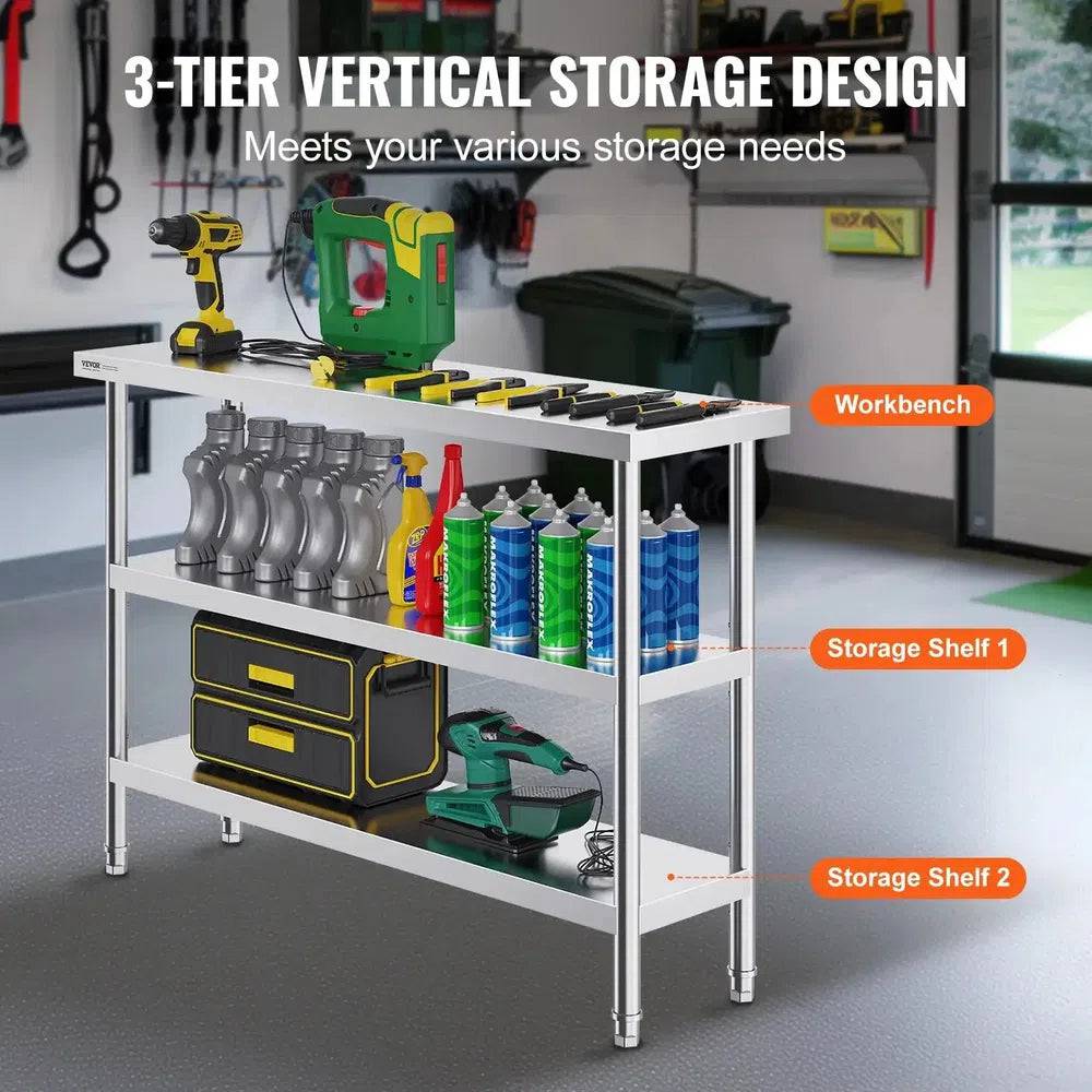 Stainless Steel Work Table with Adjustable Shelves
