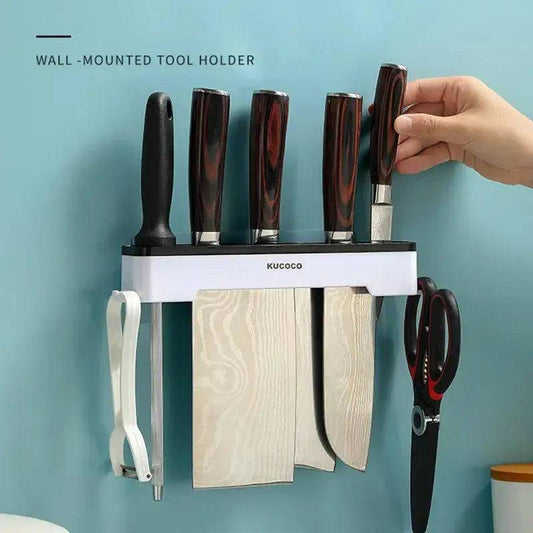 Wall-Mounted Kitchen Knife Holder & Multi-Functional Storage Rack