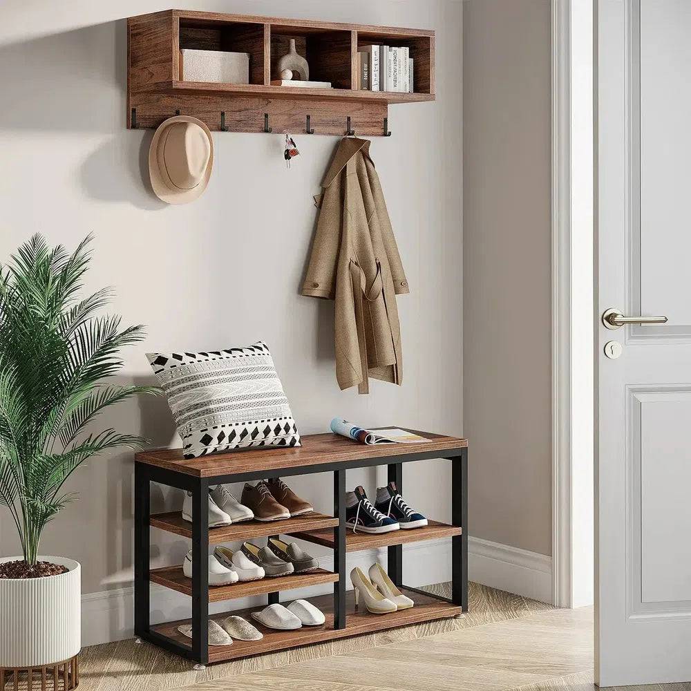Vintage Wooden Coat Rack with 7 Hooks