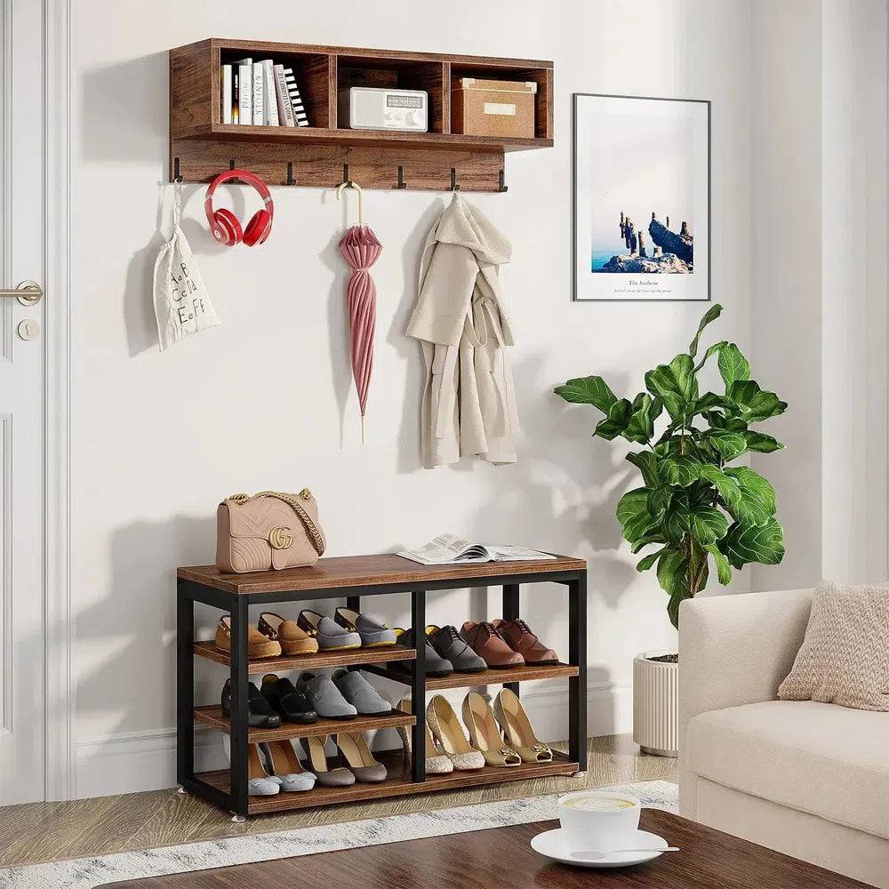 Vintage Wooden Coat Rack with 7 Hooks