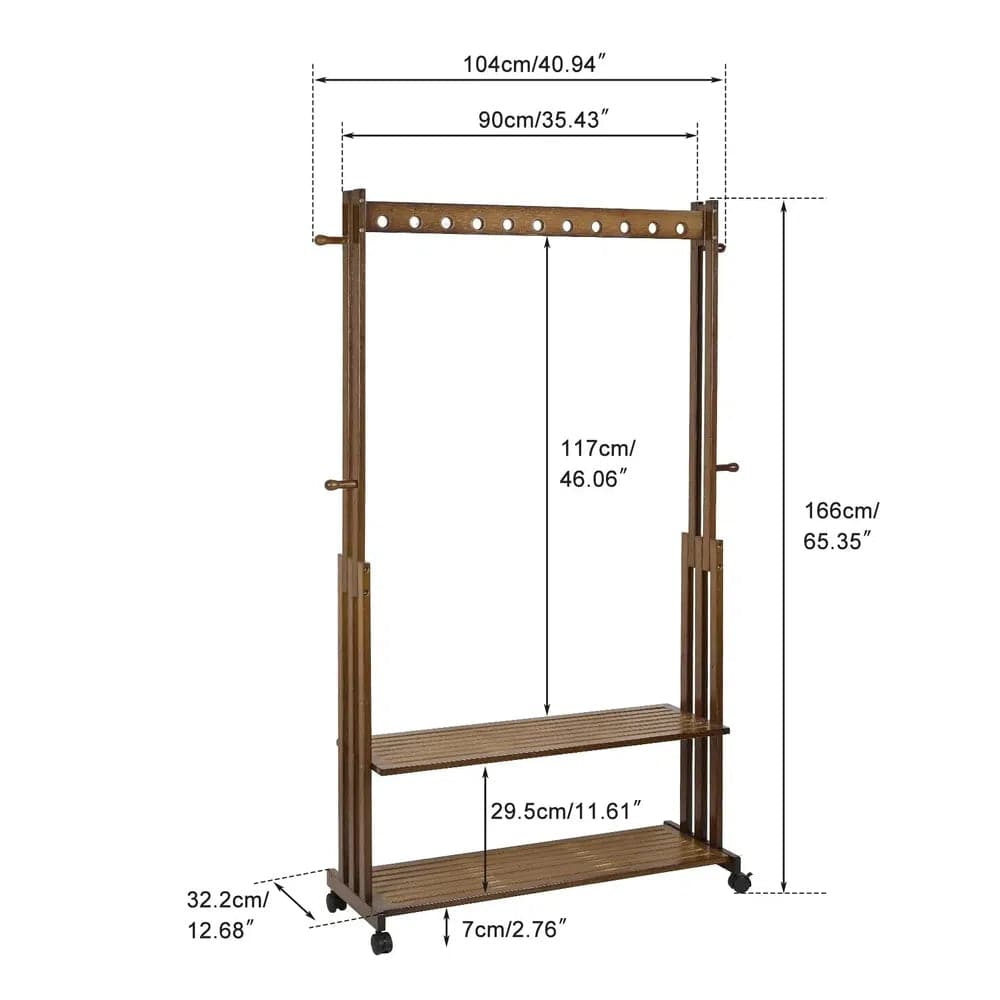 Bamboo Clothes Rack Stand with Wheels