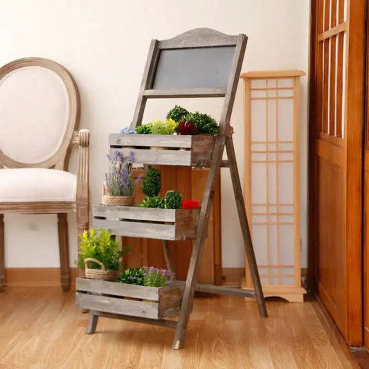 Folding 3-Tier Plant Stand with Chalkboard
