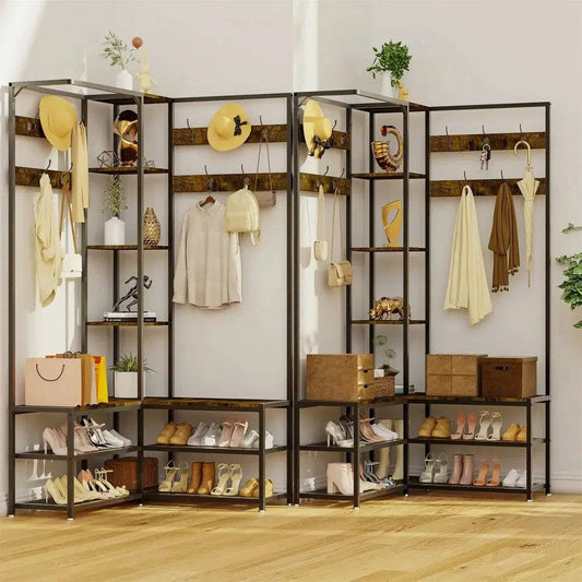 Hall Tree Coat Rack with Shoe Bench