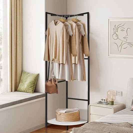 Metal Corner Coat Rack with Clothes Rail