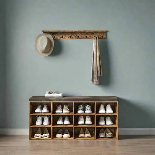Wooden Shoe Bench with Cushioned Seat