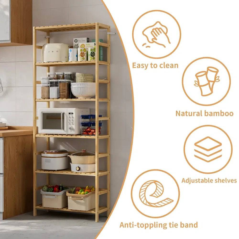 Six Tier Rack Six-Tier Bamboo Storage Rack with Adjustable Shelves – Avichic.co