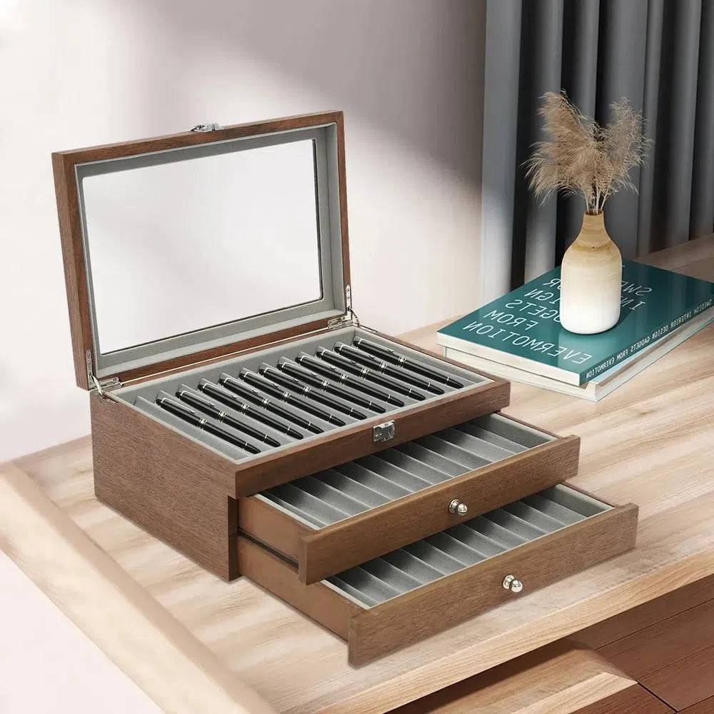 34 Slots Walnut Wood Fountain Pen Display Case