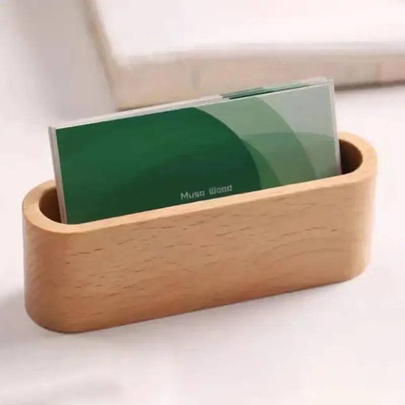 Wooden Business Card Holder with Pen Slot