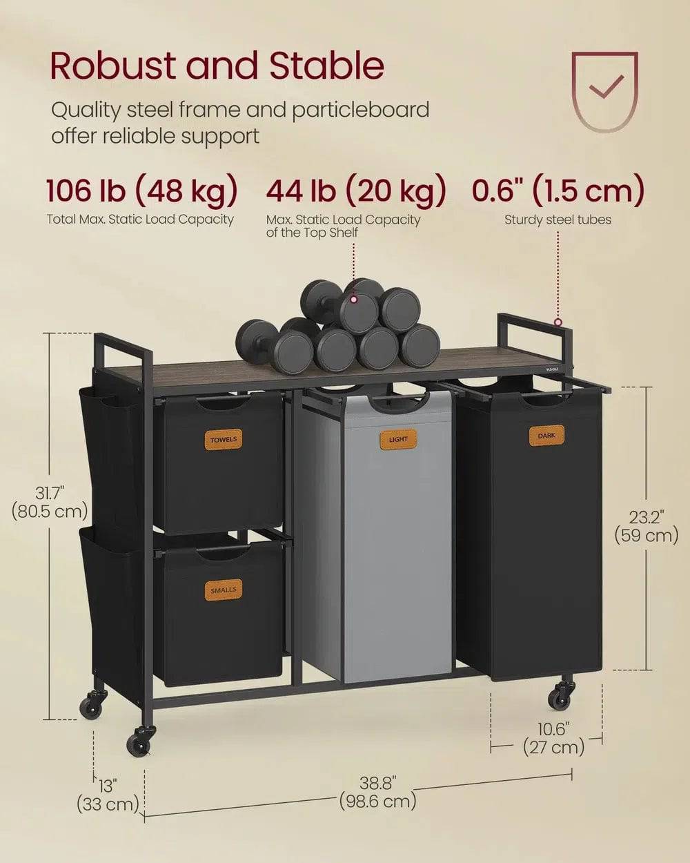 Rolling Laundry Hamper with 4 Compartments
