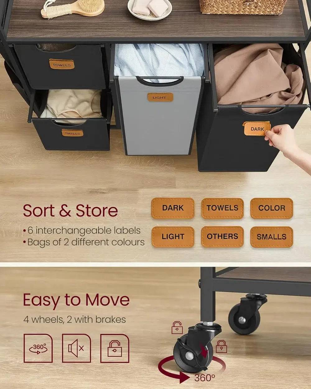 Rolling Laundry Hamper with 4 Compartments