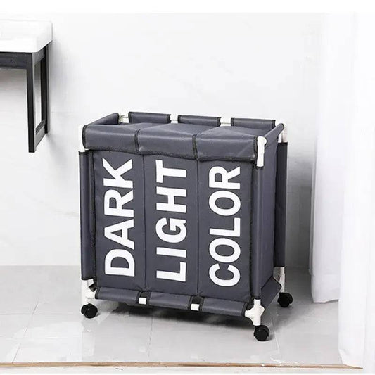 Rolling 3-Grid Laundry Basket with Wheels