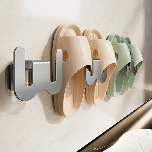 Wall-Mounted No-Punch Slipper Drying Rack with Drainage Hook