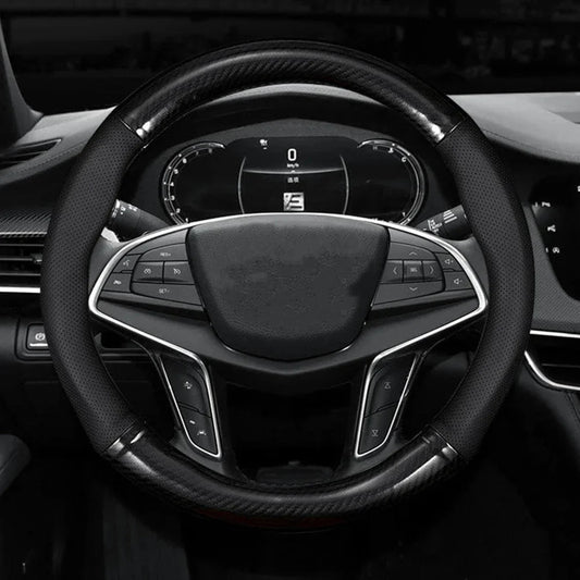 LUXDRIVE – Carbon Fiber Leather Steering Wheel Cover, Anti-Slip & Comfortable