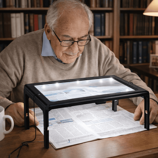 MAGNADESK – Foldable 3X Desktop Reading Magnifier with LED Lights