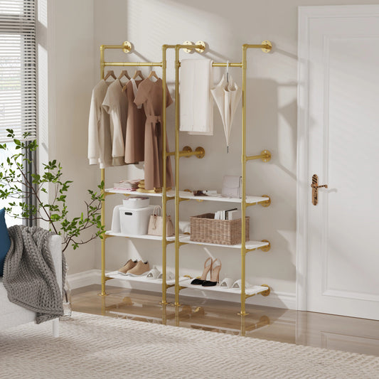 Industrial Pipe Clothes Rail with Shelves