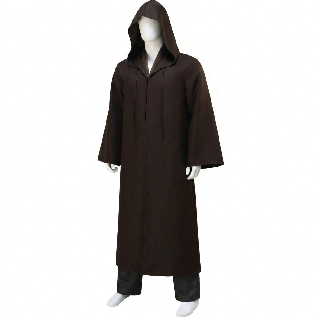 Men's Halloween Cosplay Jedi Costume with Hooded Robe Tunic Pants and Belt Set for Adults
