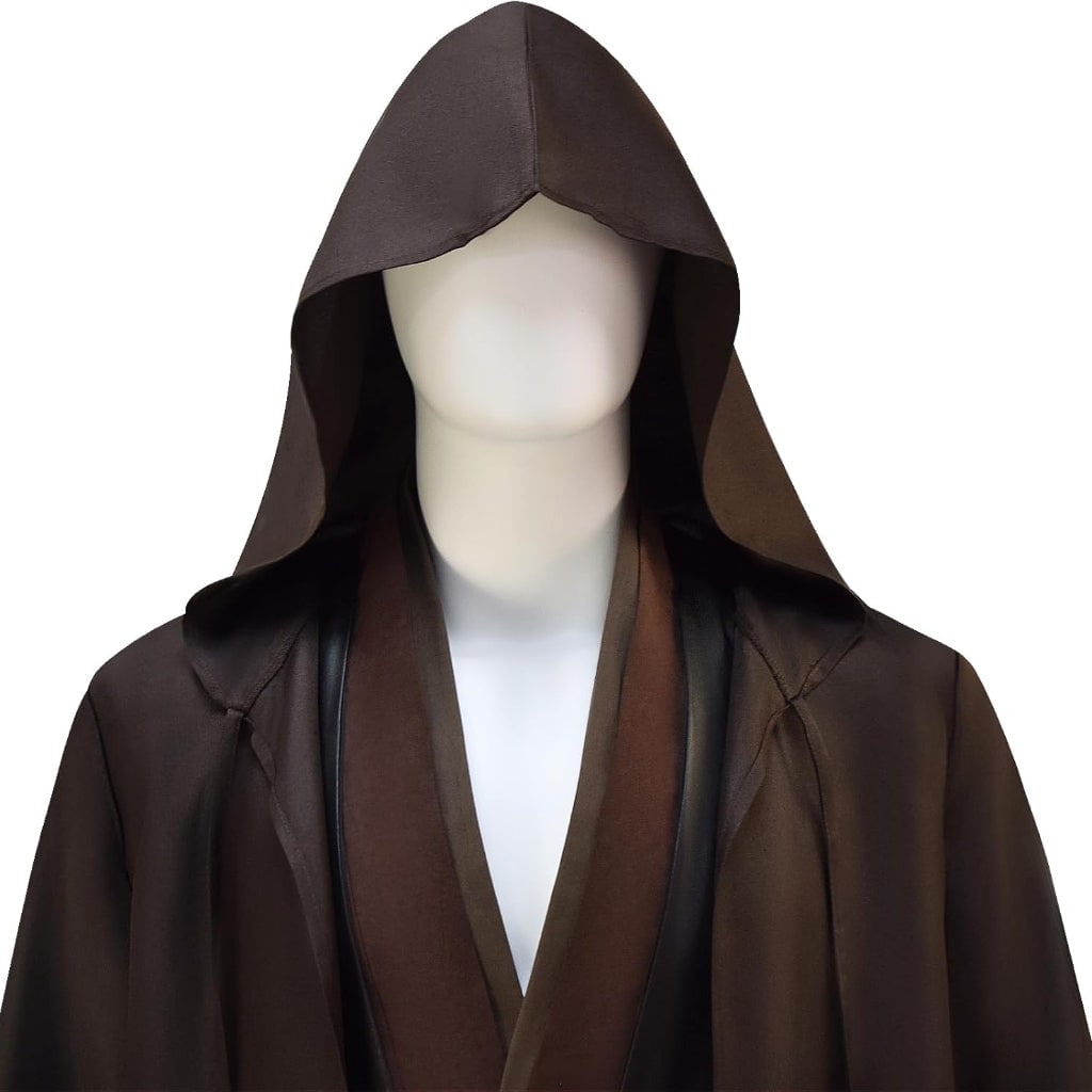 Men's Halloween Cosplay Jedi Costume with Hooded Robe Tunic Pants and Belt Set for Adults