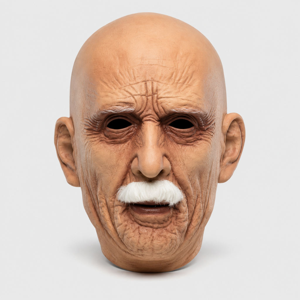 Men's Halloween Costume Mask Old Man with Realistic Latex and White Mustache for Party and Haunted House