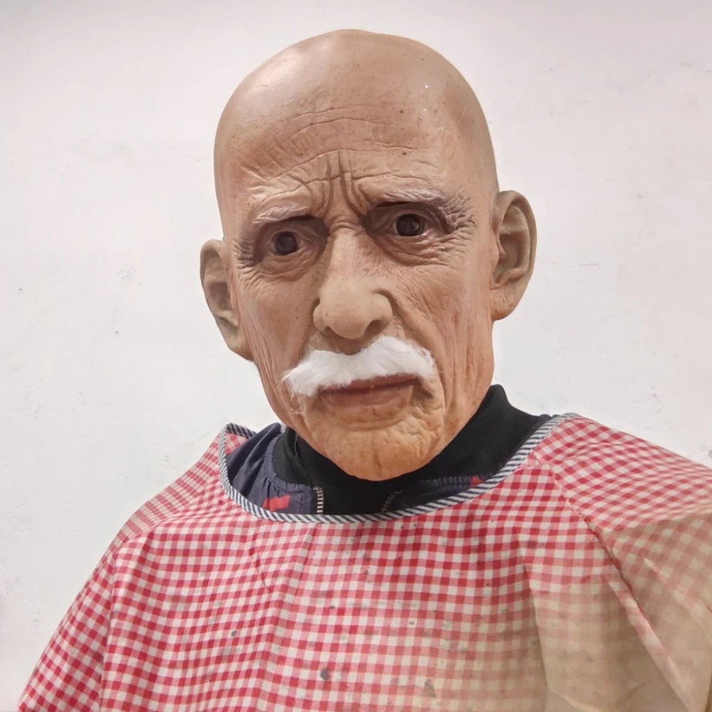 Men's Halloween Costume Mask Old Man with Realistic Latex and White Mustache for Party and Haunted House