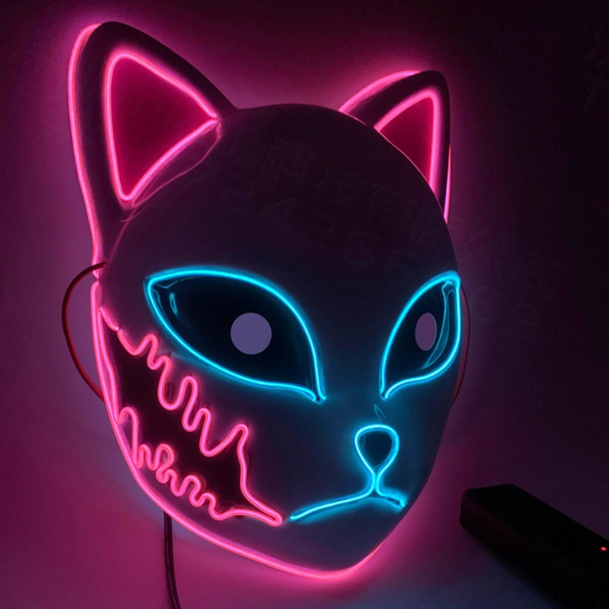 Men's Halloween LED Fox Kitsune Mask with Light-Up Japanese Demon Design for Cosplay Party Costume