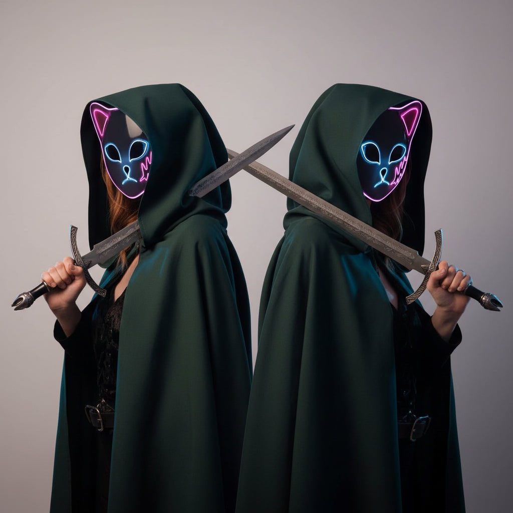 Men's Halloween LED Fox Kitsune Mask with Light-Up Japanese Demon Design for Cosplay Party Costume