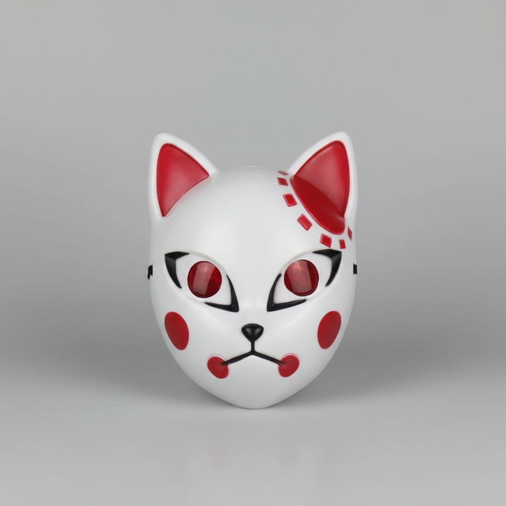 Men's Halloween LED Fox Kitsune Mask with Light-Up Japanese Demon Design for Cosplay Party Costume