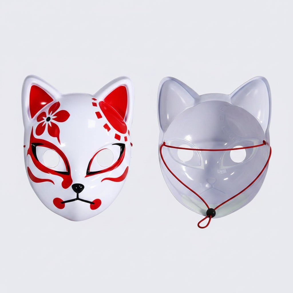 Men's Halloween LED Fox Kitsune Mask with Light-Up Japanese Demon Design for Cosplay Party Costume