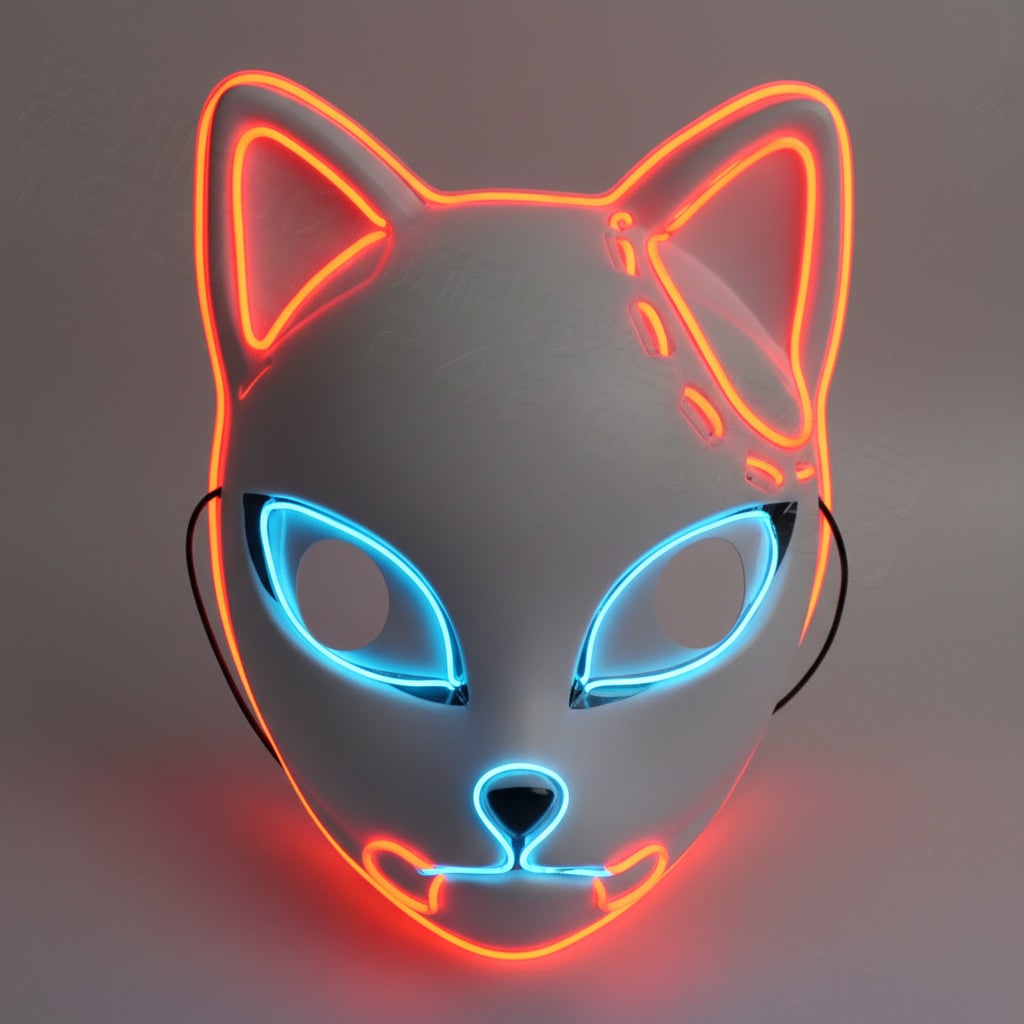 Men's Halloween LED Fox Kitsune Mask with Light-Up Japanese Demon Design for Cosplay Party Costume