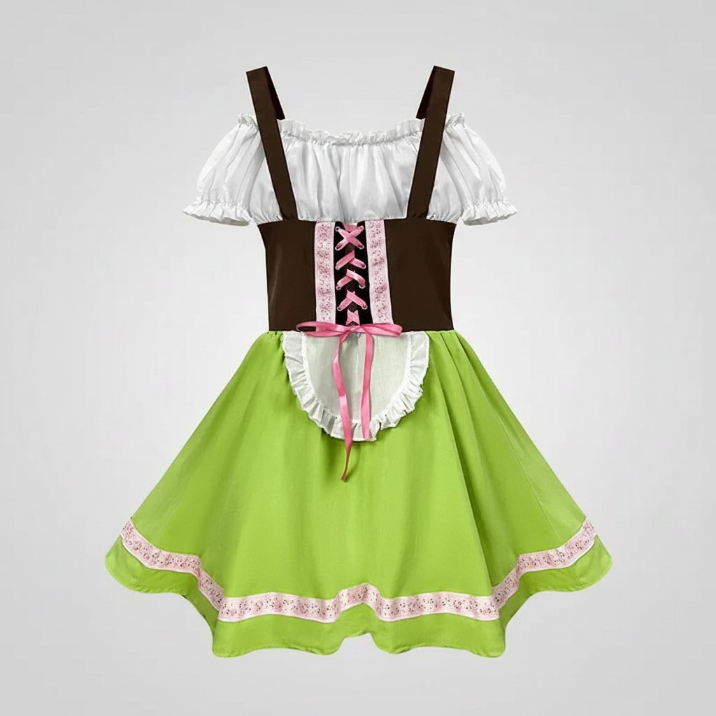 Men's Halloween Oktoberfest Costume Outfit with Lederhosen Dirndl Suspenders and Lace-Up Corset Bodice
