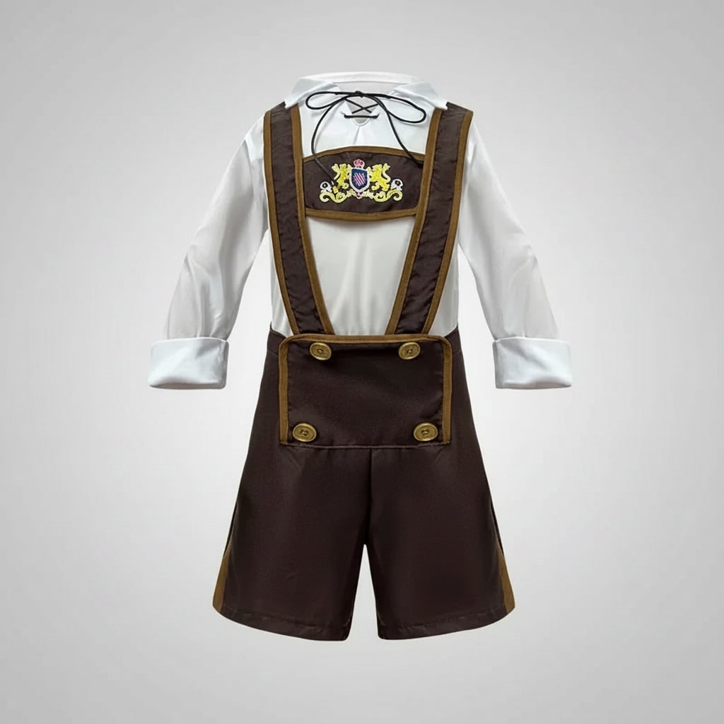 Men's Halloween Oktoberfest Costume Outfit with Lederhosen Dirndl Suspenders and Lace-Up Corset Bodice