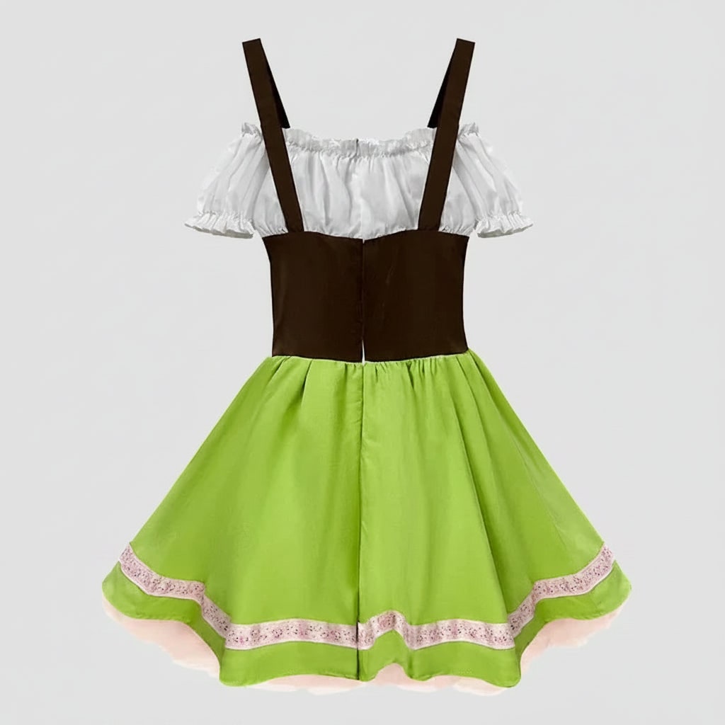 Men's Halloween Oktoberfest Costume Outfit with Lederhosen Dirndl Suspenders and Lace-Up Corset Bodice