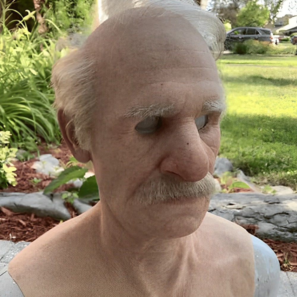 Men's Halloween Realistic Silicone Old Man Mask with Facial Hair and Chest Bib