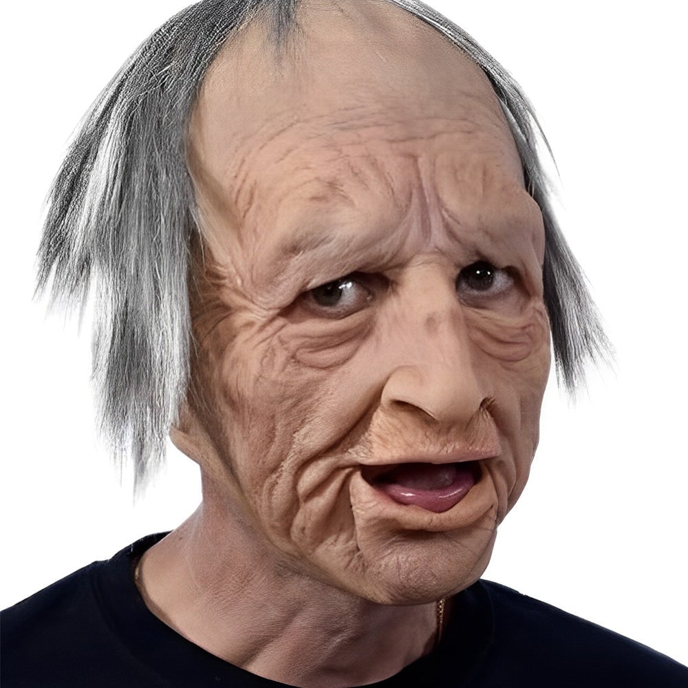 Men's Halloween Realistic Silicone Old Man Mask with Facial Hair and Chest Bib