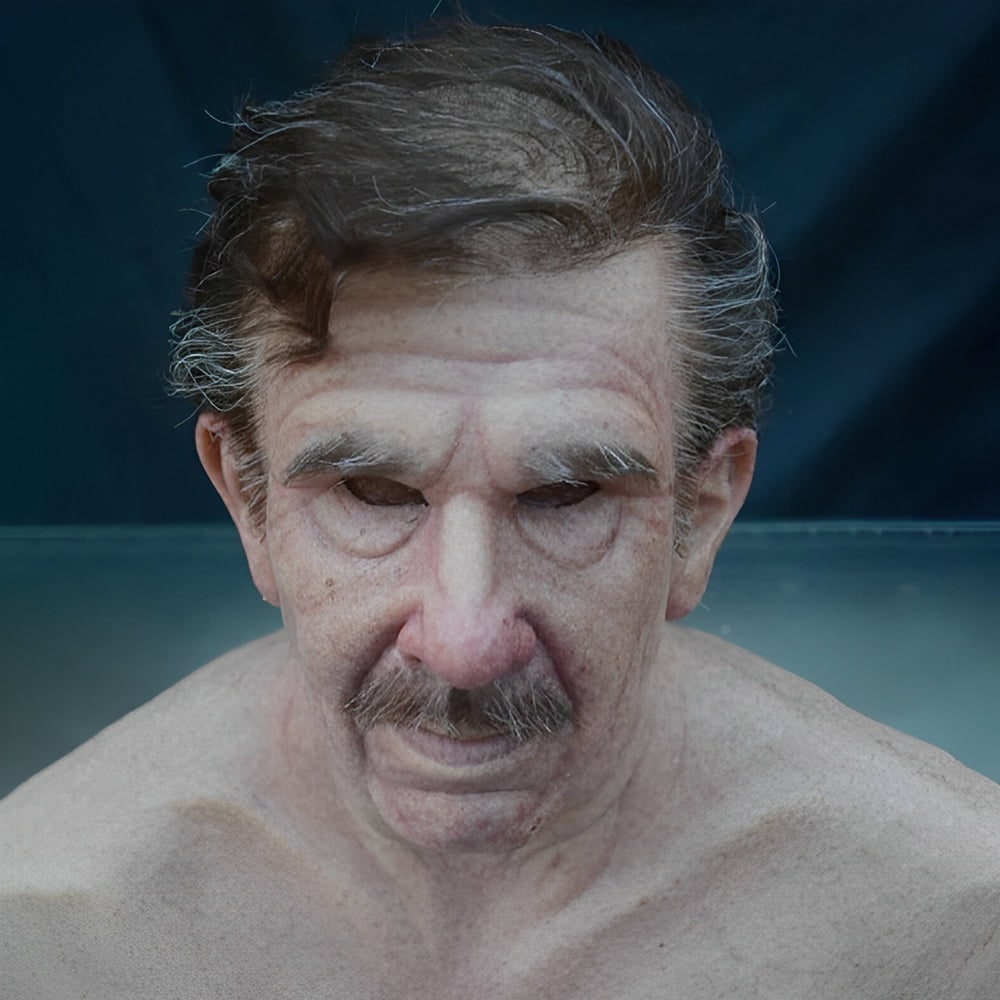 Men's Halloween Realistic Silicone Old Man Mask with Facial Hair and Chest Bib