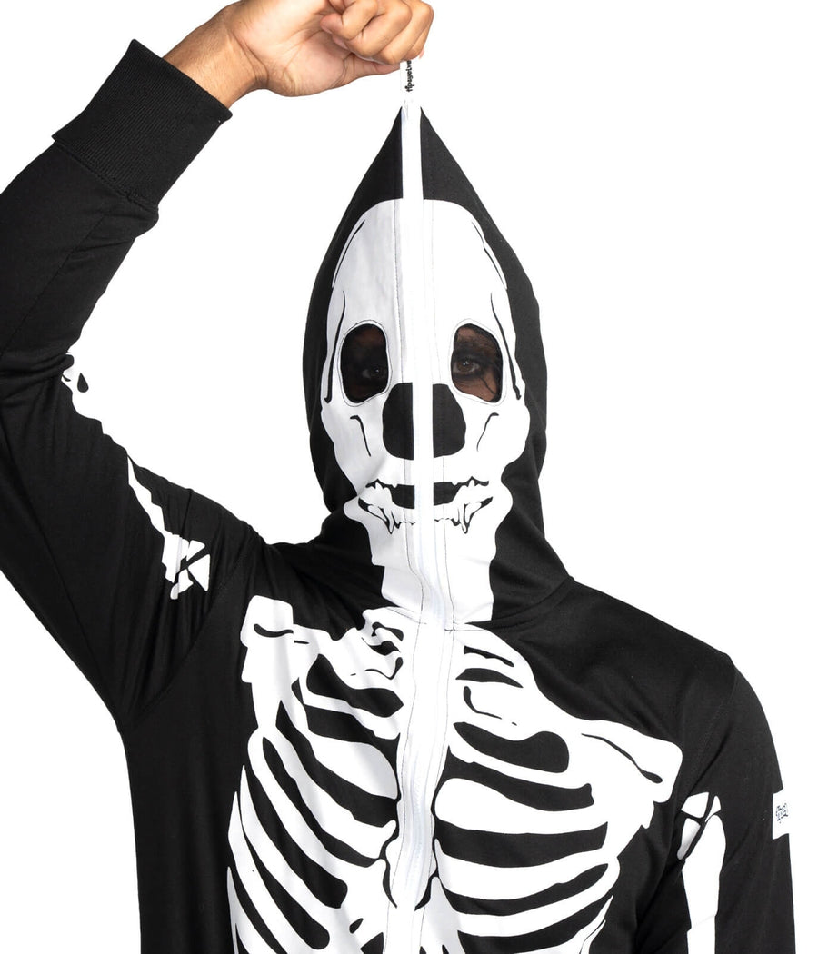 Men’s Skeleton Jumpsuit Costume – Full Body Skull & Bones Outfit with Mesh Eyeholes for Halloween Parties & Cosplay