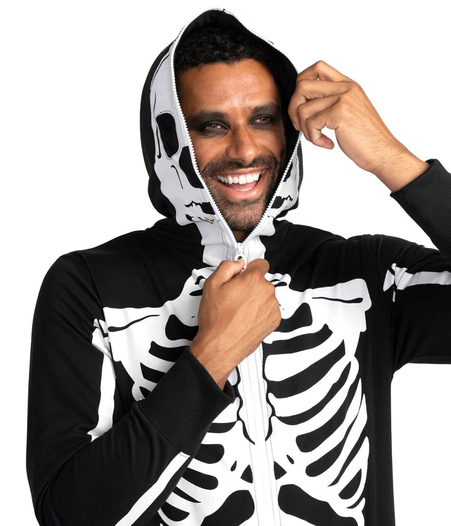 Men’s Skeleton Jumpsuit Costume – Full Body Skull & Bones Outfit with Mesh Eyeholes for Halloween Parties & Cosplay