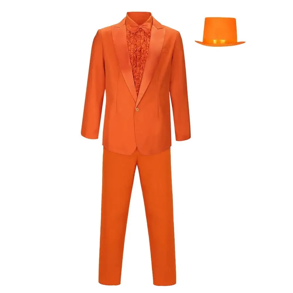 Men's Halloween Tuxedo Costume Prom Formal Suit with Ruffled Shirt Bow Tie and Top Hat