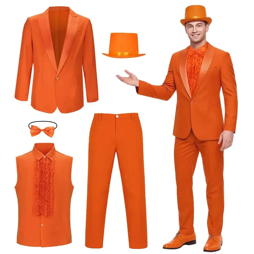 Men's Halloween Tuxedo Costume Prom Formal Suit with Ruffled Shirt Bow Tie and Top Hat