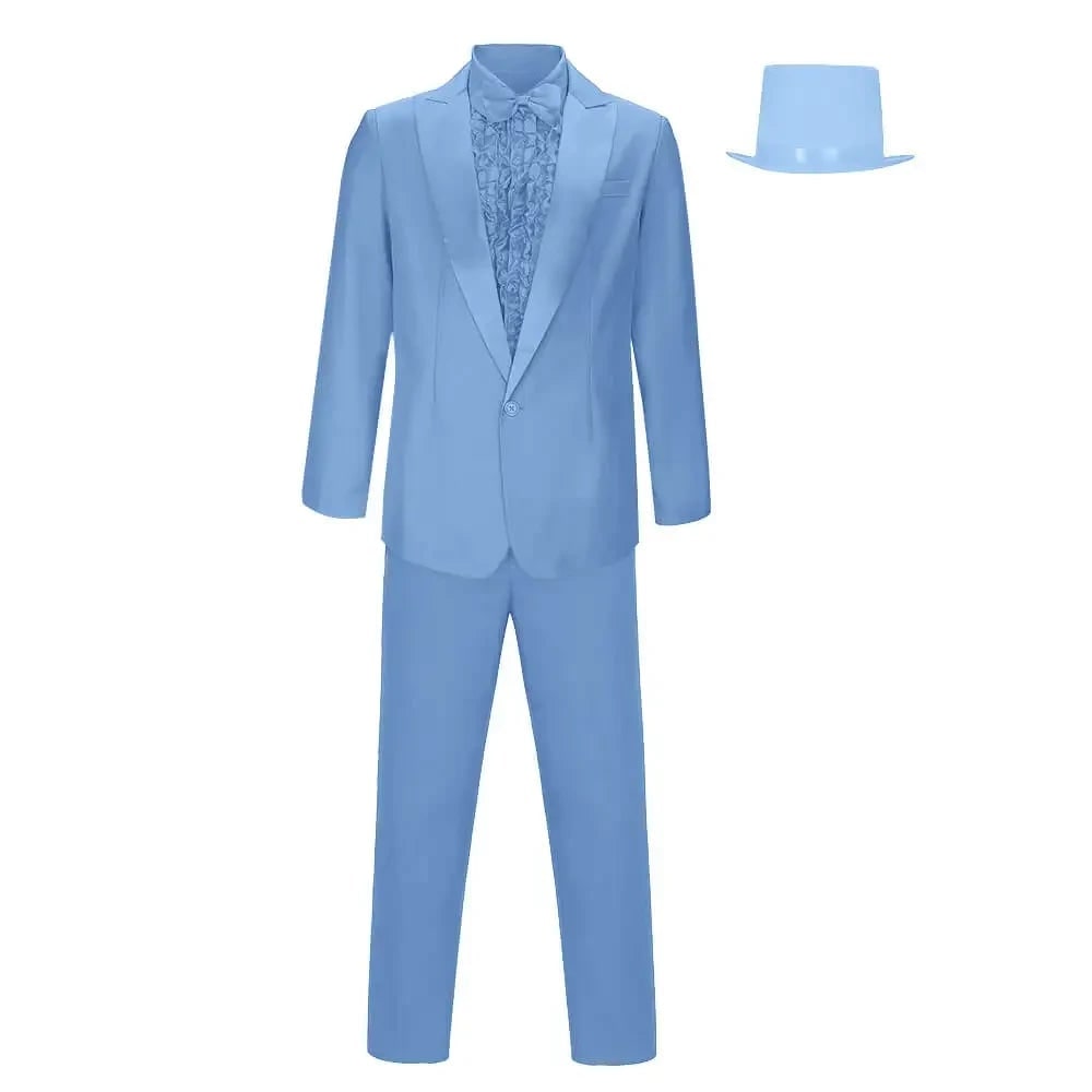 Men's Halloween Tuxedo Costume Prom Formal Suit with Ruffled Shirt Bow Tie and Top Hat