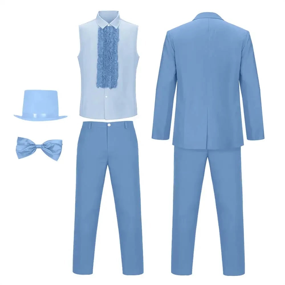 Men's Halloween Tuxedo Costume Prom Formal Suit with Ruffled Shirt Bow Tie and Top Hat