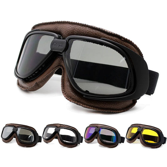 Classic Leather Pilot Biker Goggles