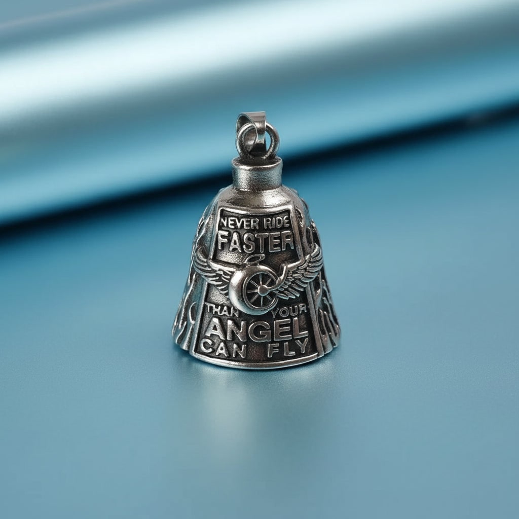 Halloween Motorcycle Guardian Bell Charm with Angel Keychain and Split Ring for Biker Party